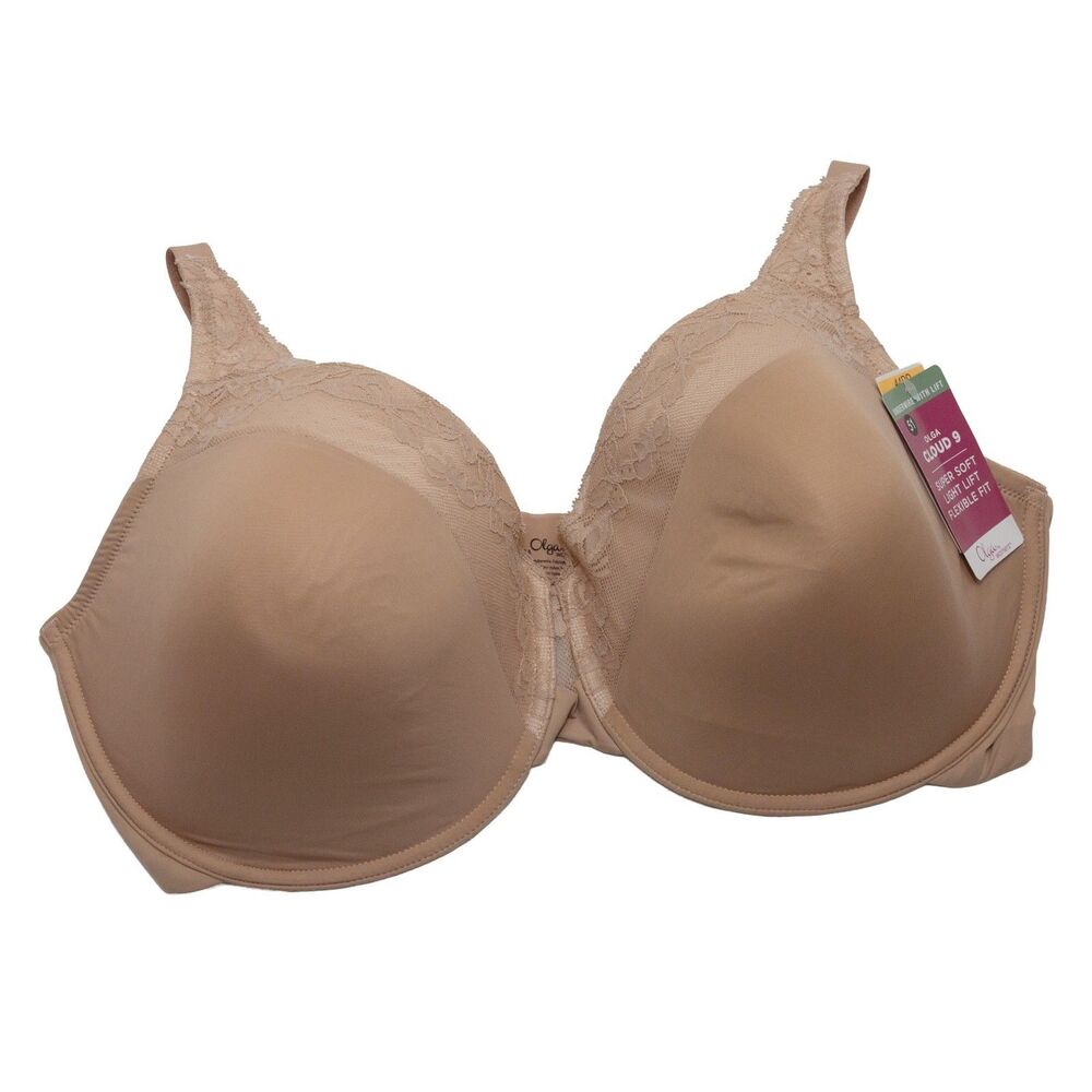 Olga by Warner's Cloud 9 Underwire‎ Bra 44DD Nude Light Lift Lace GF7961A Beige